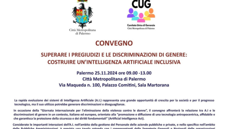 CONVEGNO SUPERARE I PREGIUDIZI E LE DISCRIMINAZIONI DI GENERE: COSTRUIRE UN’INTELLIGENZA ARTIFICIALE INCLUSIVA